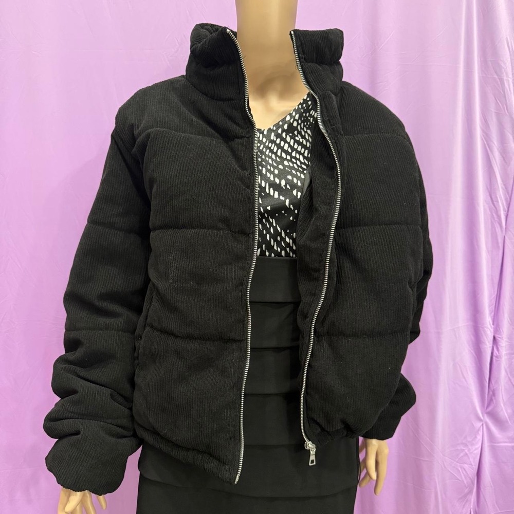 Ambiance Outerwear Black Corduroy Puffer Jacket Zipper Pockets 3XL 74581XL